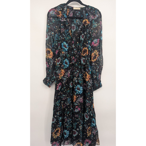 NWOT Ulla Johnson Audette Tiered Floral Silk Chiffon Dress Size 4 Black #2G451 - Picture 2 of 11